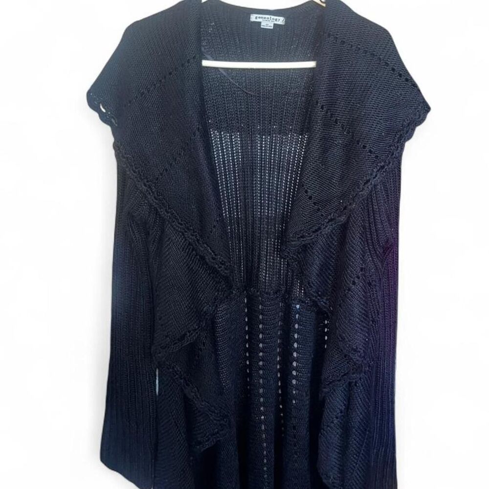 Geneology Woman's Black Crochet Knit Duster Shawl Ruffles SZ 3XL